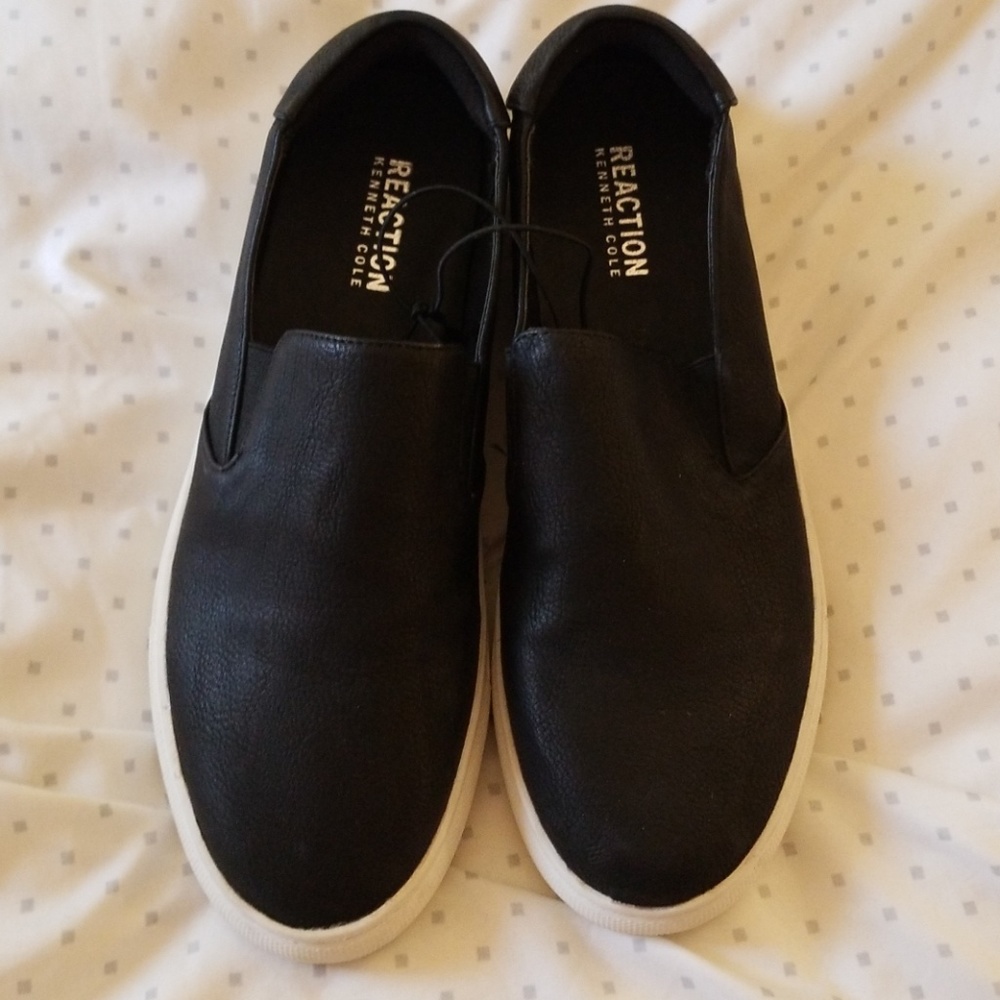 Pleather black slip-ons